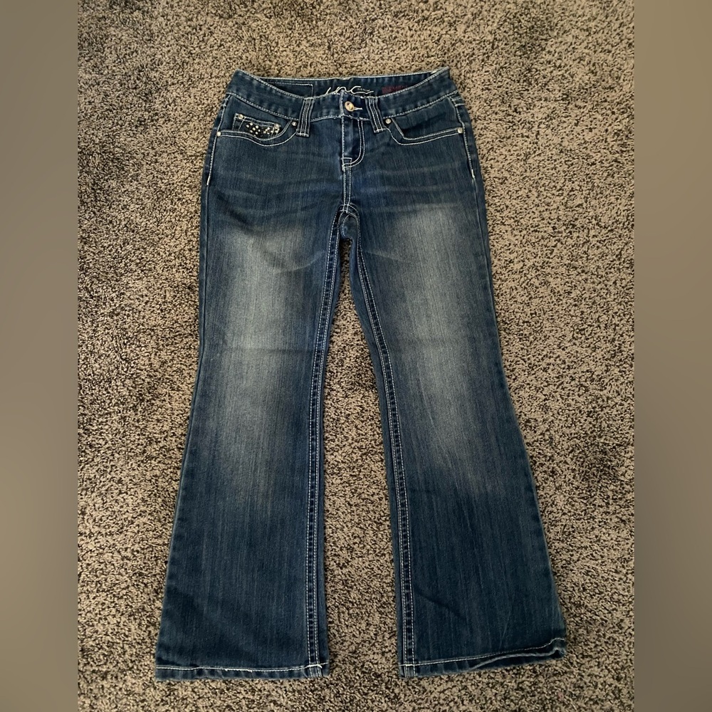 INC International Concepts Jeans 2 Petite Stretch Blue Denim Bling Bootcut 2P S